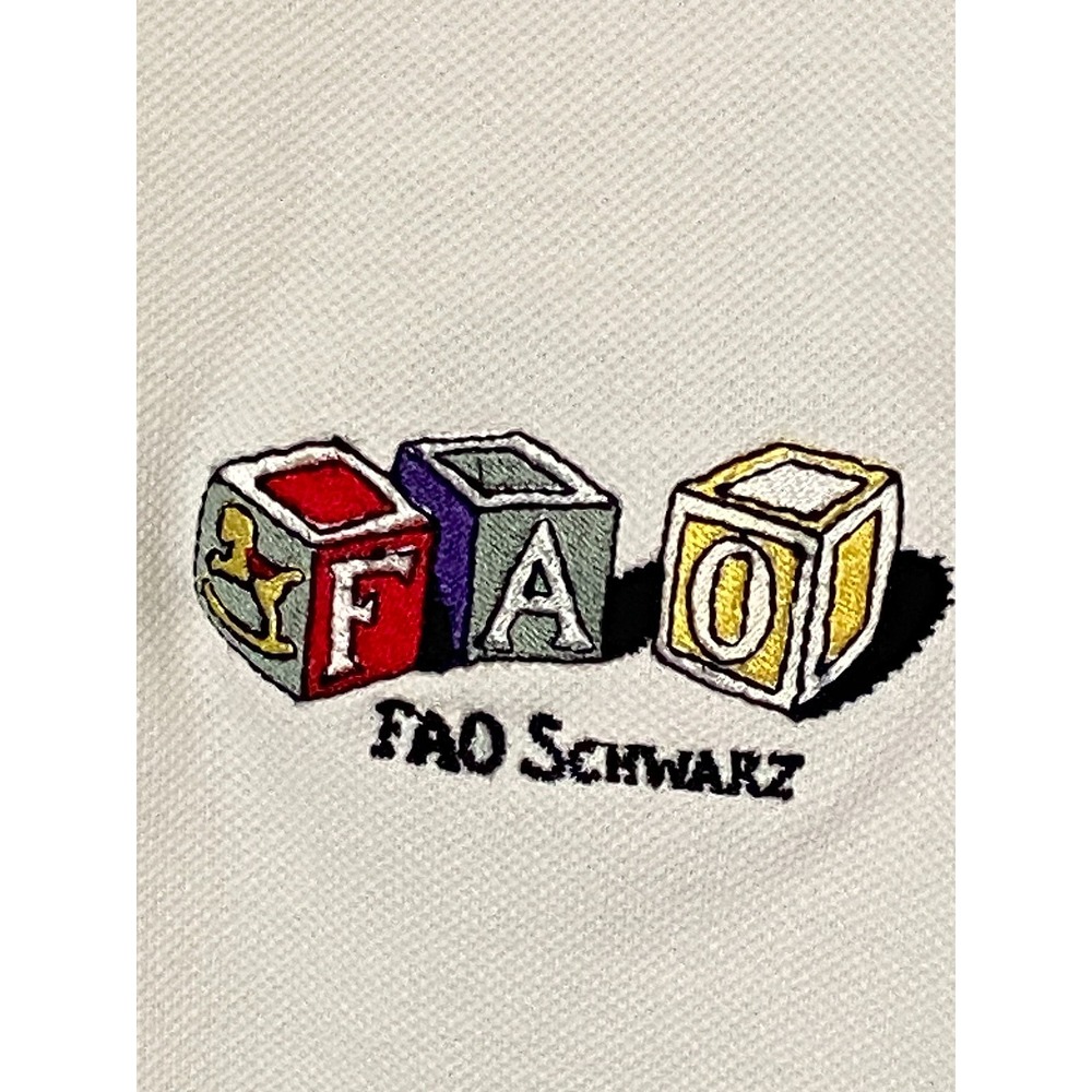 Vtg FAO Schwarz Toy Store ~ Mens White Polo Shirt Embroidered Logo sz XL - Picture 2 of 5